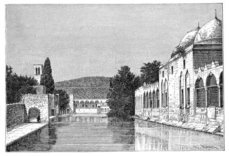 The mosque and Fountain of Abraham, Ofra (At Tayyibah), West Bank, Israel, 1895.Artist: Armand Kohl