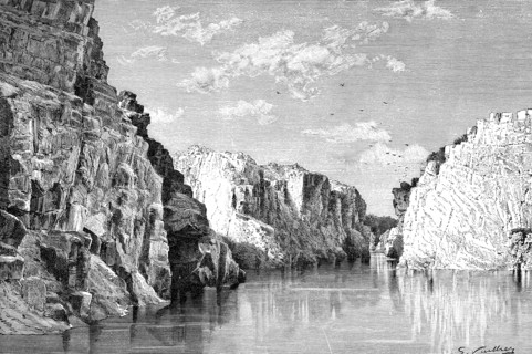 The gorge of the Marble Rocks, India, 1895.Artist: Charles Barbant