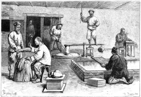 A paper mill, China, 1895.Artist: Armand Kohl