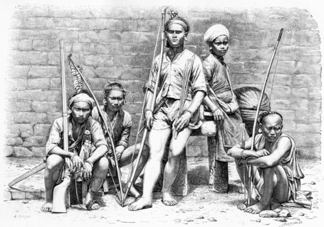 Formosan people and costumes, 1895.Artist: A Bertrand