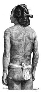 Japanese man with a tattooed back, 1895.Artist: Charles Barbant