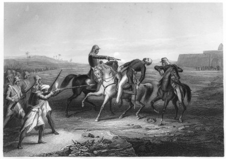 Colonel Platt killed by the mutineers at Mhow, c1860. Artist: Unknown