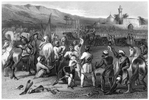 'Disarming the 11th Irregular Cavalry at Berhampore', 1857, (c1860). Artist: Unknown