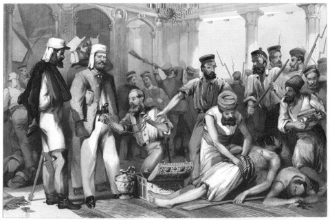 'The Times correspondent looking on at the sacking of the Kaiser Bagh', 1858, (c1860). Artist: Unknown