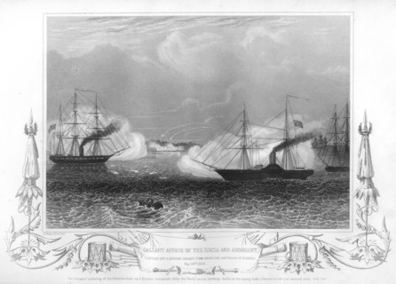 The gallant affair of the 'Hecla' and 'Arrogant', 1854 (1857).Artist: H Bibby