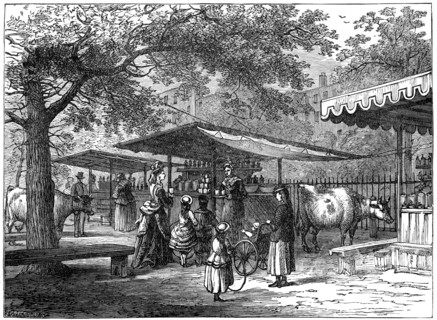 A milk fair, St James's Park, London, 1891.Artist: J Greenaway