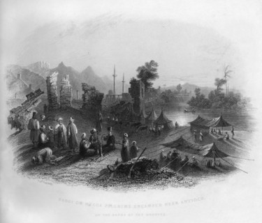 Hadgi (Mecca pilgrims) encamped near Antioch, on the banks of the Orontes, Turkey, 1841.Artist: Henry Adlard
