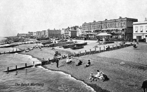 The beach at Worthing, West Sussex, 1917.Artist: Valentine & Sons Publishing Co