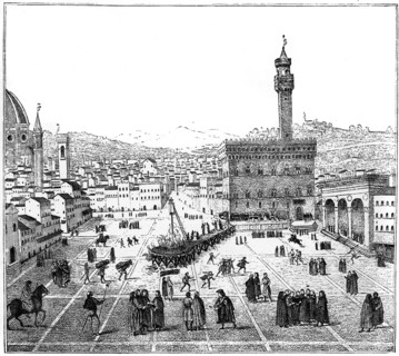 The execution of Girolamo Savonarola in the Piazza Della Signoria, Florence, 1882. Artist: Unknown