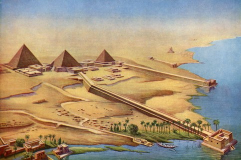 Reconstruction of the three pyramids at Abusir with their temples and approaches, 1933-1934. Artist: Unknown