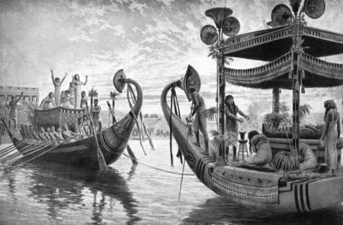 The mummy of Tutankhamun crossing the Nile for the last time, Egypt, 1325 BC (1933-1934). Artist: Unknown