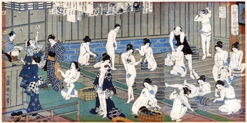 Bath house scene, a print by Toyohara Kunichika, 19th century. Artist: Toyohara Kunichika