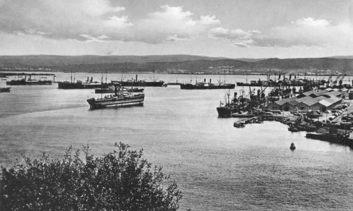 Durban harbour from the Bluff, South Africa. Artist: Unknown