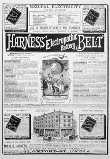 Harness Electropathic Battery Belt advert, 1893. Artist: Unknown