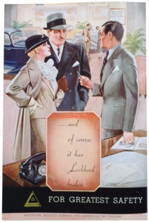 Advert for Lockheed car brakes by Automotive Products of Leamington Spa, 1937. Artist: Unknown