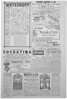 Advertising page from the Yuletide, Christmas annual, 1887. Artist: Unknown