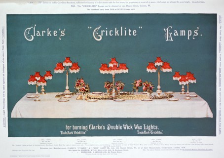 Advert for Clarke's 'Cricklite' Lamps, 1899. Artist: Unknown