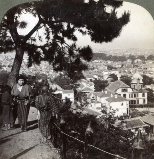 Looking south-east from the pine crowned heights of Suwa-yama over Kobe, Japan, 1904. Artist: Underwood & Underwood