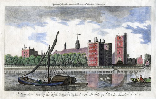 'Perspective view of the Arch Bishop's palace, with St Mary's Church, Lambeth'. Artist: Unknown