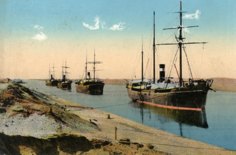 Steamers passing through the Suez Canal, Egypt, 20th century. Artist: Unknown