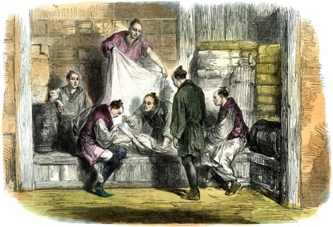 Buying camlets in a shop, Yokohama, Japan, 1865. Artist: Unknown