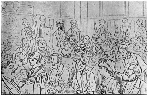 Charles Dickens presiding at the Newsvendors' Dinner, 5th April 1870 (1912). Artist: Unknown