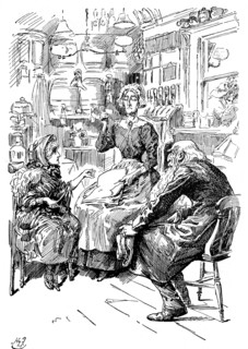 Mr Riah and Miss Wren at the Six Jolly Fellowship Porters, 1912. Artist: Harry Furniss