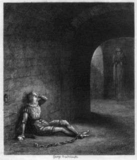 Cuthbert Cholmondeley surprised by the appearance of a mysterious figure, 1840. Artist: George Cruikshank