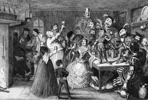 Xit, now Sir Narcissus le Grand, entertaining his friends on his wedding day, 1840.Artist: George Cruikshank