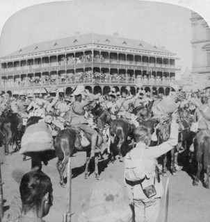 Field Marshal Lord Roberts and staff cheering the Queen, Pretoria, South Africa, 5th June 1900.Artist: Underwood & Underwood