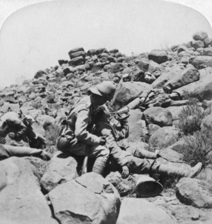 'The dying bugler's last call, a battlefield incident, Gras Pan, South Africa', 1900. Artist: Underwood & Underwood