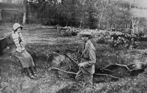 Lady Elizabeth Bowes-Lyon and the Duke of York at her Hertfordshire Home near Welwyn, 1923.  Creator: Unknown.