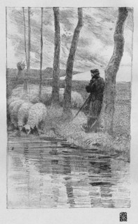 A shepherd with his flock by a river, 1899.Artist: Robert Hermann Sterl