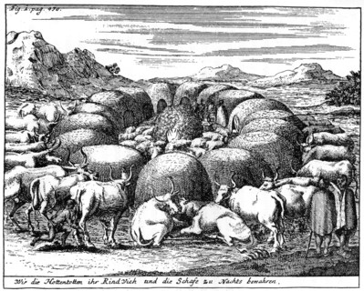 Guarding sheep and cattle at night, South Africa, 18th century (1931). Artist: Unknown