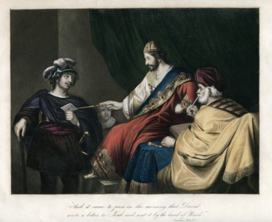 '...David wrote a letter to Joab, and sent it by the hand of Uriah', c1850. Artist: Unknown