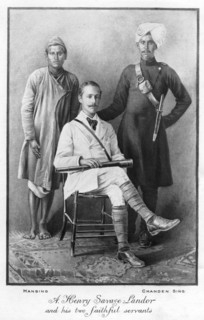'Arnold Henry Savage Landor (1865-1924) and his two faithful servants', 1898. Artist: Unknown