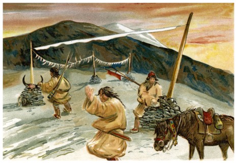 'Flying prayers on the Maium Pass', 1898. Artist: Unknown