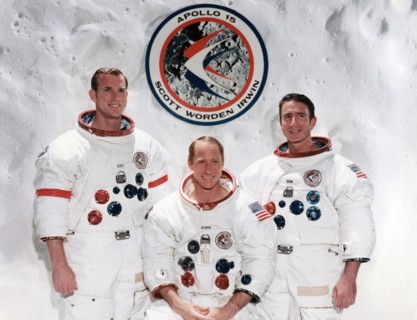 The crew of the Apollo 15 Mission at the Manned Spacecraft Centre, Houston, Texas, 1971.Artist: NASA