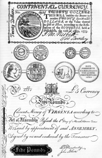 American coins and paper money, 17th-18th century (c1880). Artist: Unknown