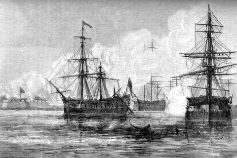 The attack on Sullivan's Island, South Carolina, 1776 (c1880). Artist: Unknown