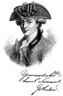Portrait and autograph of Major John Andre, 18th century British soldier and spy, c1880. Artist: Unknown