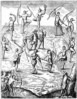 Captain John Smith taken prisoner by the Indians, Virgina, 1607 (c1880). Artist: Unknown