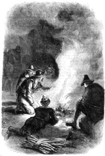 Pilgrim Fathers around a watch-fire, c1620 (c1880). Artist: Unknown