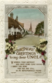 'Birthday Greetings to My Dear Uncle', birthday card, c1940.Artist: Valentine
