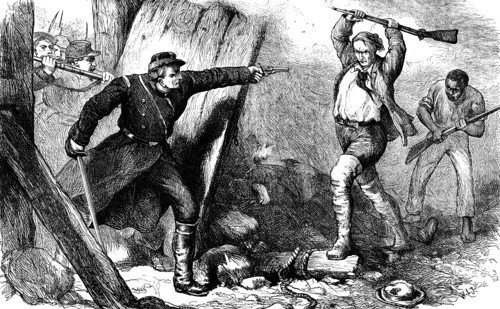 Capture of John Brown in the engine house, c1880. Artist: Unknown