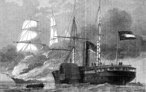 The 'Nashville destroying a federal merchantman, American Civil War, 1861-1862 (c1880). Artist: Unknown
