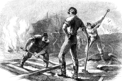 Troops tearing up a railway, American Civil War, 1861-1865 (c1880). Artist: Unknown