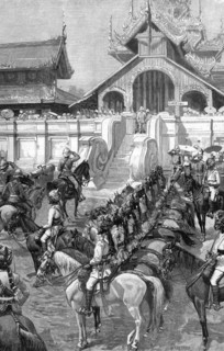Reception of General Roberts in Mandalay at the east gate of the palace, Burma, 1887.Artist: A Forestier