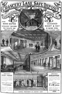 Advert for Chancery Lane Safe Deposit, London, 1887. Artist: Unknown