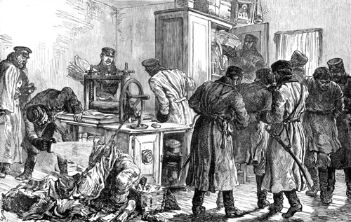 Police discovering a nihilist printing press, St Petersburg, Russia, 1887. Artist: Unknown